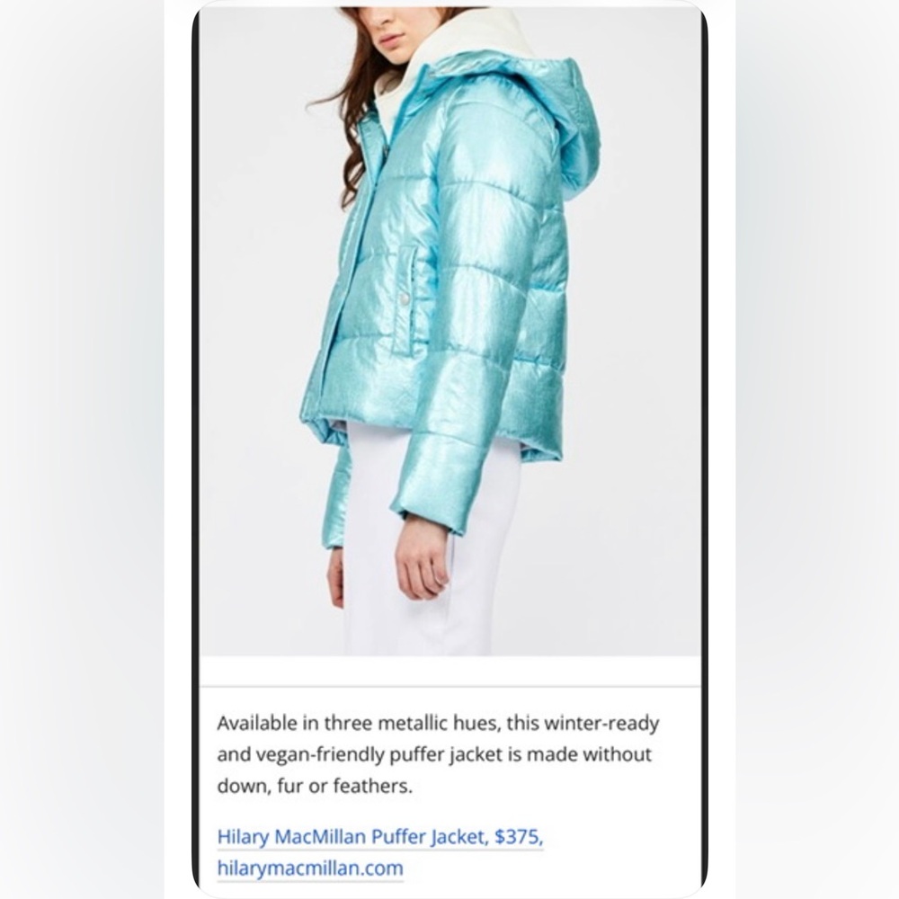 Hilary MacMillan aqua blue Metallic Women's Puffer Jacket